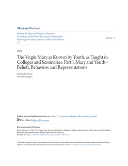 Part I. Mary and Youth--Beliefs, Behaviors and Representations,