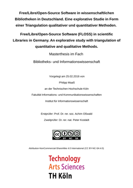 Free/Libre/Open-Source Software in Wissenschaftlichen Bibliotheken in Deutschland