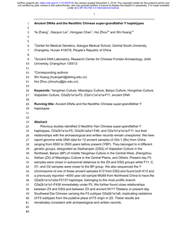 Ancient Dnas and the Neolithic Chinese Super-Grandfather Y