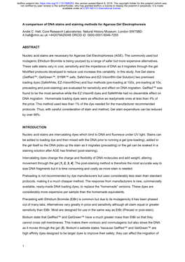 A Comparison of DNA Stains and Staining Methods for Agarose Gel Electrophoresis