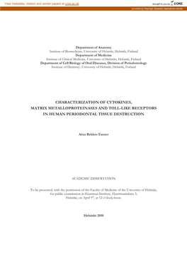 Characterization of Cytokines, Matrix Metalloproteinases and Toll-Like Receptors in Human Periodontal Tissue Destruction