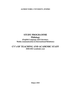 STUDY PROGRAMME Philology CV's of TEACHING AND