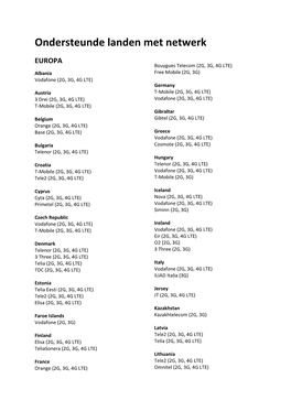 Lijst Ondersteunde Landen Met Netwerk