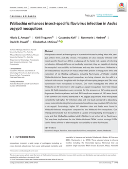 Wolbachia Enhances Insect- Specific Flavivirus Infection in Aedes Aegypti
