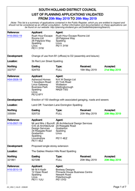 South Holland District Council List of Planning