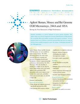 Agilent Human, Mouse and Rat Genome CGH Microarrays, 244A and 105A Driving the Next Generation of High Performance