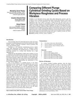 Comparing Different Plunge Cylindrical Grinding Cycles Based on Workpiece Roughness and Process Vibration