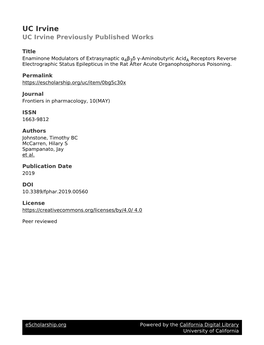 Enaminone Modulators of Extrasynaptic Α4β3δ Γ-Aminobutyric Acida Receptors Reverse Electrographic Status Epilepticus in the Rat After Acute Organophosphorus Poisoning