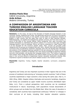 A Comparison of Argentinean and Turkish English Language Teacher Education Curricula