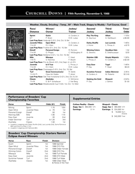 Churchill Downs Fifth Running, November 5, 1988