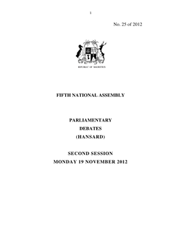 (Hansard) Second Session Monday 19 November 2012