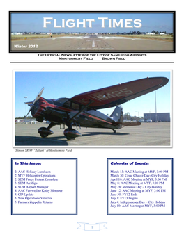 Flight Times Is Published by the City of San Diego, Airports Division 3750 John J Montgomery Drive, San Diego, CA 92123