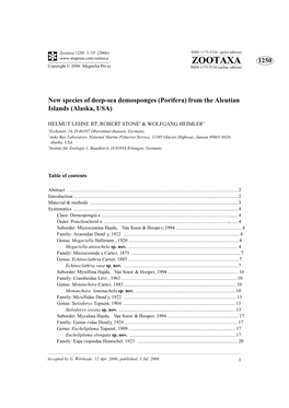 Zootaxa, Deep-Sea Demosponges (Porifera)