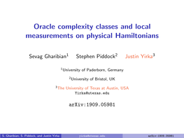 Oracle Complexity Classes and Local Measurements on Physical Hamiltonians