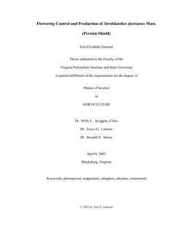Flowering Control and Production of Strobilanthes Dyerianus Mast