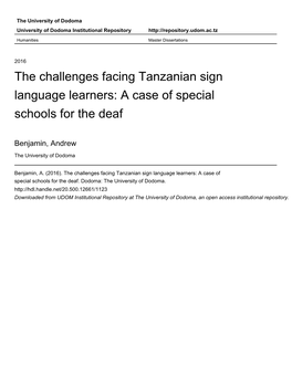 The Challenges Facing Tanzanian Sign Language Learners: a Case of Special Schools for the Deaf
