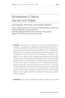 Homelessness in Estonia: Overview and Analysis Lilya Wagner, Erki Korp, and Charles Walters