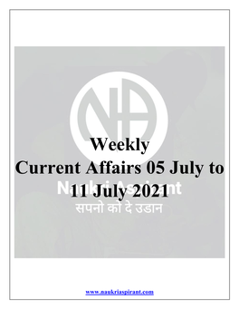 Weekly Current Affairs 05 July to 11 July 2021