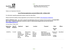 List of Planning Applications Received 22 March 2021 - 26 March 2021