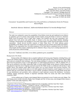 Consumers' Acceptability and Creative Use of Local Fabrics As Graduation Gown for Primary School Pupils Amubode Adetoun Adedot