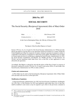 The Social Security (Reciprocal Agreement) (Isle of Man) Order 2016