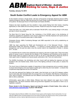 South Sudan Conflict Leads to Emergency Appeal for ABM