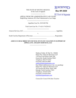 Amazon Services, LLC V. South Carolina Department of Revenue