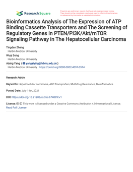 Bioinformatics Analysis of the Expression of ATP Binding