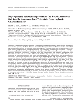 Phylogenetic Relationships Within the South American Fish Family