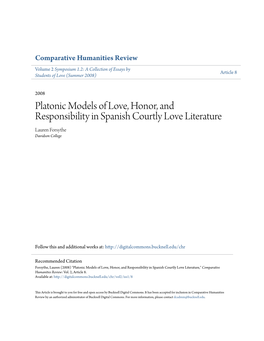 Platonic Models of Love, Honor, and Responsibility in Spanish Courtly Love Literature Lauren Forsythe Davidson College