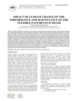 IMPACT of CLIMATE CHANGE on the PERFORMANCE and MAINTENANCE of the FLEXIBLE PAVEMENTS in DELHI 1Umar Hassan, 2Dr