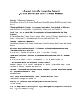 Advanced Scientific Computing Research Quantum Information Science Awards Abstracts