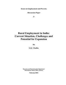 Rural Employment in India: Current Situation, Challenges and Potential for Expansion