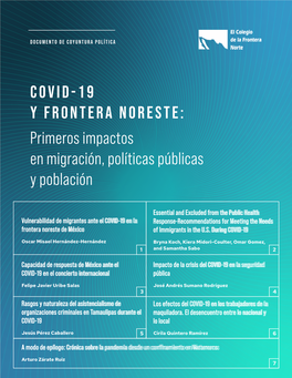 COVID-19 Y Frontera Noreste: Primeros Impactos En Migración, Políticas Públicas Y Población