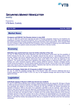 Market News Economy Legislation SECURITIES MARKET NEWS