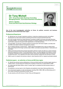 Dr Tony Michell CEO - Korea Associates Business Consulting Managing Director - Euro-Asian Business Consultancy