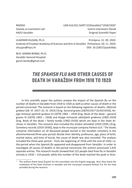 The Spanish Flu and Other Causes of Death in Varaždin from 1918 to 1920