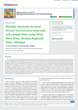 Ensete Ventricosum) Corm and Keywords: Essential and Non -Essential Metals; Corm of E