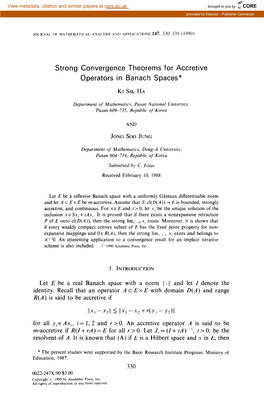 Strong Convergence Theorems for Accretive Operators in Banach Spaces*