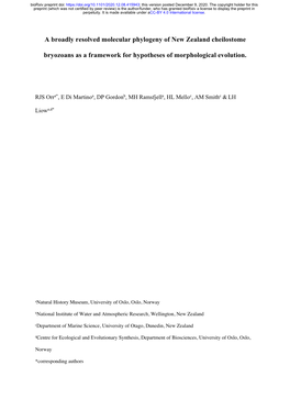 A Broadly Resolved Molecular Phylogeny of New Zealand Cheilostome Bryozoans As a Framework for Hypotheses of Morphological Evolu