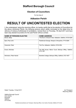 Uncontested Election Results