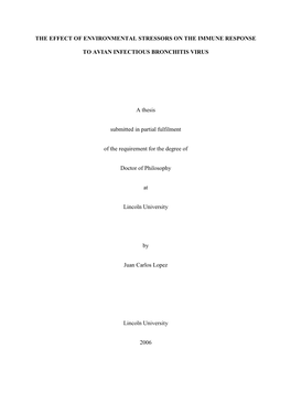 The Effect of Environmental Stressors on the Immune Response to Avian Infectious Bronchitis Virus (Ibv)