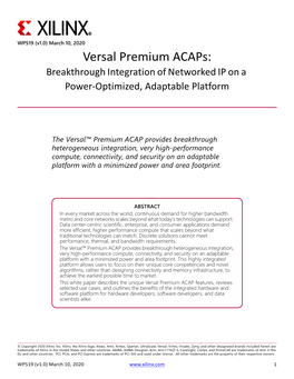 Versal Premium Acaps: Breakthrough Integration of Networked IP on a Power-Optimized, Adaptable Platform White Paper