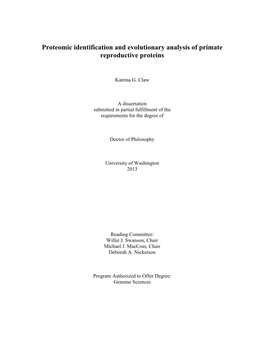 Proteomic Identification and Evolutionary Analysis of Primate Reproductive Proteins