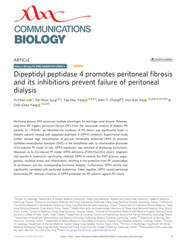 Dipeptidyl Peptidase 4 Promotes Peritoneal Fibrosis and Its Inhibitions