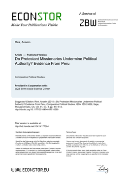 Do Protestant Missionaries Undermine Political Authority? Evidence from Peru