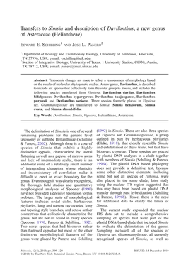 Transfers to Simsia and Description of Davilanthus, a New Genus of Asteraceae (Heliantheae)