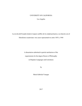 UNIVERSITY of CALIFORNIA Los Angeles La Novela Del Ecuador