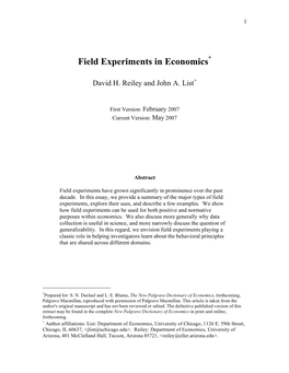 Field Experiments in Economics*