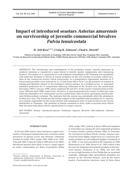 Impact of Introduced Seastars Asterias Amurensis on Survivorship of Juvenile Commercial Bivalves Fulvia Tenuicostata